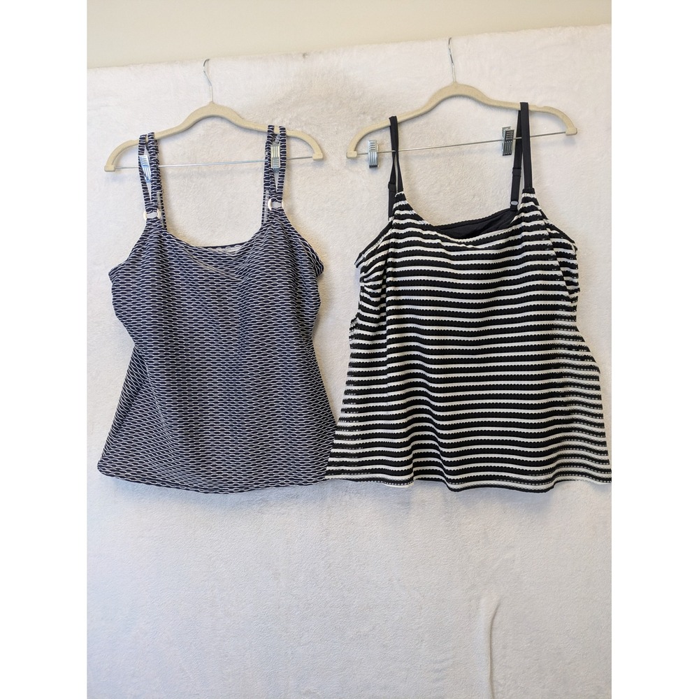Croft & Barrow Women's Size XL/XXL Tankini Swim Tops Lot of 2 Navy Black Striped